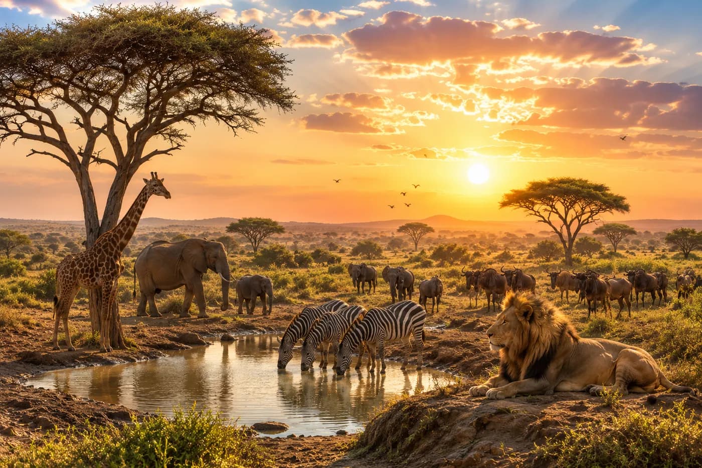 Safari en Tanzanie au coucher du soleil